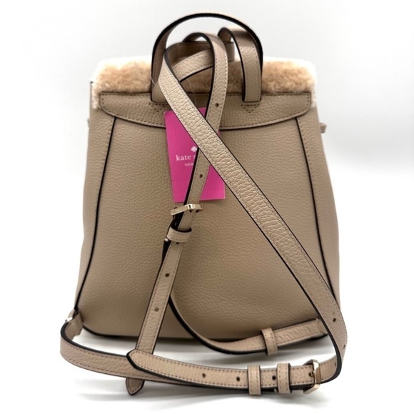 Kate Spade Medium Flap Fur Faux Shearling Backpack Tan - Picture 6 of 10